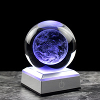 Vente en gros de boule de cristal de Mars créative veilleuse ornements lampe boule de cristal 3d avec base led
