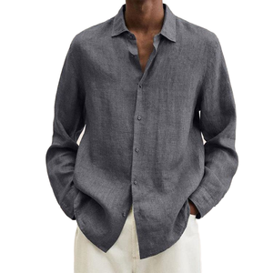 Chemise Homme Décontractée de Qualité Supérieure à Manches Longues Gris Argenté 100% Coton Biologique Sergé Lavé Respirant Séchage Rapide Automne Élégante - Product Image 2