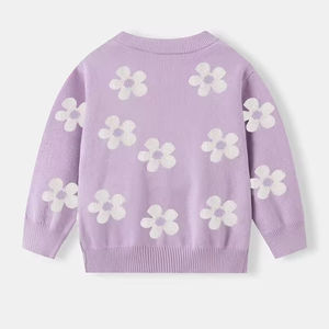 Suéter de Punto para Niñas Estilo Coreano, Cárdigan Infantil para Otoño e Invierno, Suéter de Punto con Cuello Redondo y Estampado Floral - Product Image 2