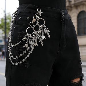 Punk Hip Hop Y2K Street Style Metal Iron Silver Cross <strong>Waist</strong> Pocket <strong>Chains</strong> Gothic Multi-layer Dice Pendant Jean Wallet <strong>Chains</strong> - Product Image 1