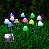Guirlande lumineuse solaire flexible F5 en forme de champignon, 12 LED, 8 modes, étanche, pour extérieur, jardin, fête, décoration féerique, lampe OEM ODM, vente en gros