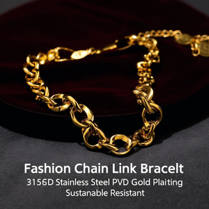 Fashion Chain Link Bracelet 316L Stainless Steel PVD Gold Plating Sustainable Resistant - Product Image 3