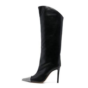Women Tie-dye Denim Knee High Boots Soft Suede Thin Heels Long Booties High-Heeled Ladies Diamonds Stiletto Pumps <b>Shoes</b> - Product Image 3