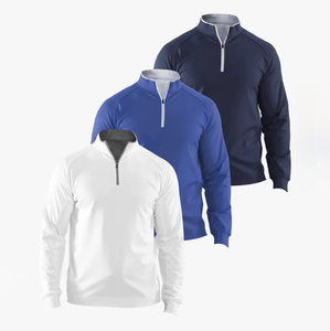 Suéter de Golf Personalizado para Hombre, de Poliéster, 250g, Tejido Francés, Secado Rápido, Color Sólido, Manga Larga, Cierre de Cremallera de 1/4 - Product Image 1