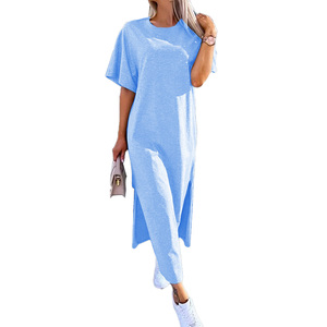 2025 nouveau décontracté Maxi <span class=keywords><strong>robe</strong></span> longue t-shirts vêtements de détente longue <span class=keywords><strong>robe</strong></span> été Sexy fendu solide T-<span class=keywords><strong>shirt</strong></span> robes - Product Image 3