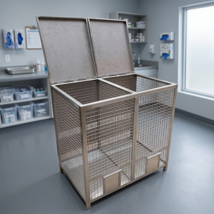 Stainless Steel Storage <b>Bin</b> With Double <b>Doors</b> And Wire Mesh Design For Kitchen Use - Product Image 4