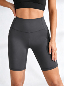 Active High Waist Yoga <b>Shorts</b> Pockets Solid Color Seamless Four-Way Stretch Spandex/Polyester Tummy Control <b>Shapewear</b> XXL - Product Image 2