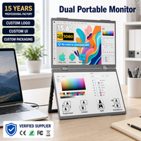 Écran portable pliable double moniteur 15,6 pouces 1080P personnalisé ODM, extension d'écran pour ordinateur portable, type C VESA, HDR IPS LCD, haut-parleur, usage professionnel