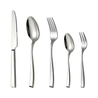 Nouveauté, ensemble de couverts 5 pièces en acier inoxydable 304 argenté avec poignée carrée, couverts pour mariages, hôtels, miroir poli