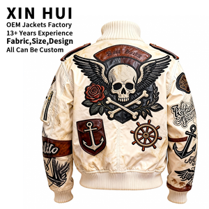 Куртка из холщовой ткани с ручной вышивкой – модная повседневная уличная одежда в стиле хип-хоп, укороченная, на молнии, с эффектом окрашивания, OEM-сервис, верхняя одежда - Product Image 1