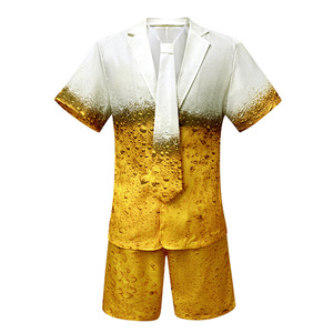 Conjunto de disfraz de cerveza para mujer y hombre, traje de fantasía con gradiente amarillo, traje de manga larga, pantalones cortos - Product Image 3