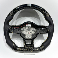 Volante Deportivo Personalizado de 3 Brazos con LED, Fibra de Carbono Forjada Dorada, Cuero Perforado para MK7 MK6 MK5 Golf R GTI GTS GTD GTE