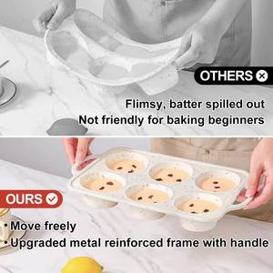 MUYULINS Molde Gigante de Silicona para Pastel y Muffins, Beige, 6 Tazas, Antiadherente, Libre de BPA, con Marco Metálico Reforzado, Certificado LFGB - Product Image 4