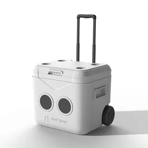 New Arrival KBKS 52L Fashion Convenient White Outdoor Camping Speaker Multifunction Cooler Box With Wheel And Handel