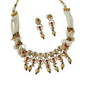 Juego de Collar y Aretes con Perlas de Moissanita de Calidad Grace, con Baño de Oro, para Mujer, Joyería de Diseño para Bodas - Product Image 2