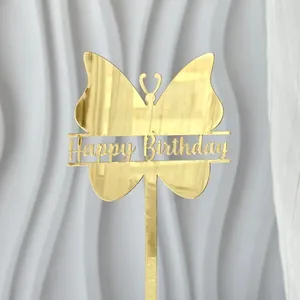 Gương acrylicy bánh toppers bướm hình dạng Acrylic bánh tráng miệng chèn cho cô gái sinh nhật kỷ niệm các bà mẹ ngày Đảng sq219