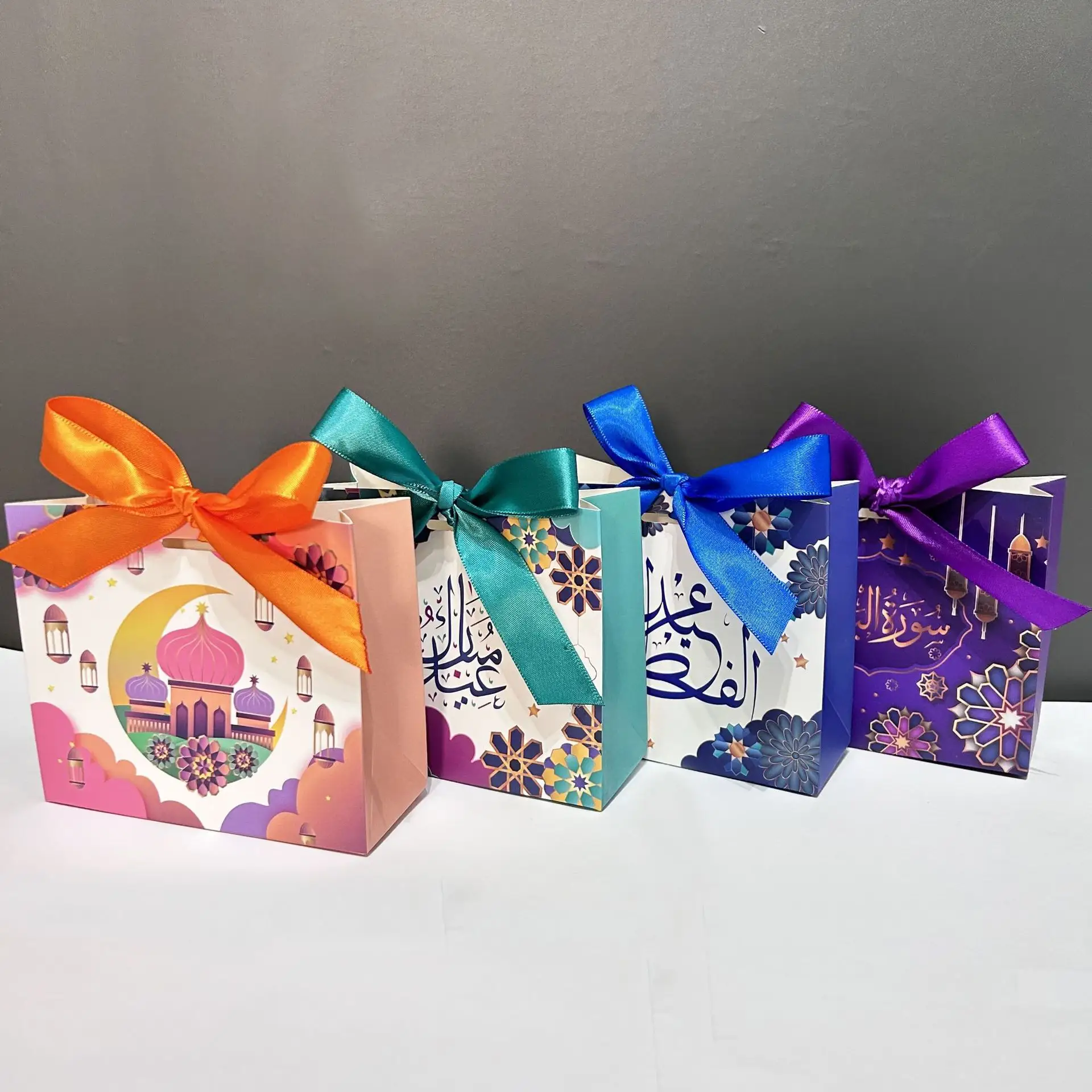 Colorful Eid Paper Gift Bag With Ribbon Ramadan Decorations Festival Candy Bag Packing Paper Bag For Wedding Gifts