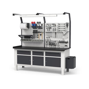 Établi réglable Fami WORK2042, 230cm, plateau en acier, 3 armoires, 3 tiroirs, mur perforé - Product Image 1