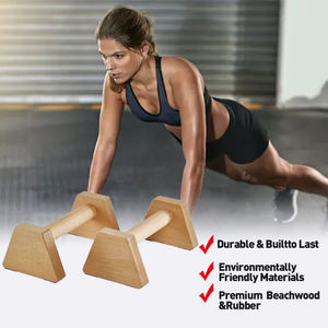 लकड़ी के समानांतर सलाखों, 17 इंच लकड़ी के पुश अप स्टैंड बोर्ड, हैंडस्टैंड पुशअप और कैलिथिनिक्स, बार को खींचें - Product Image 3