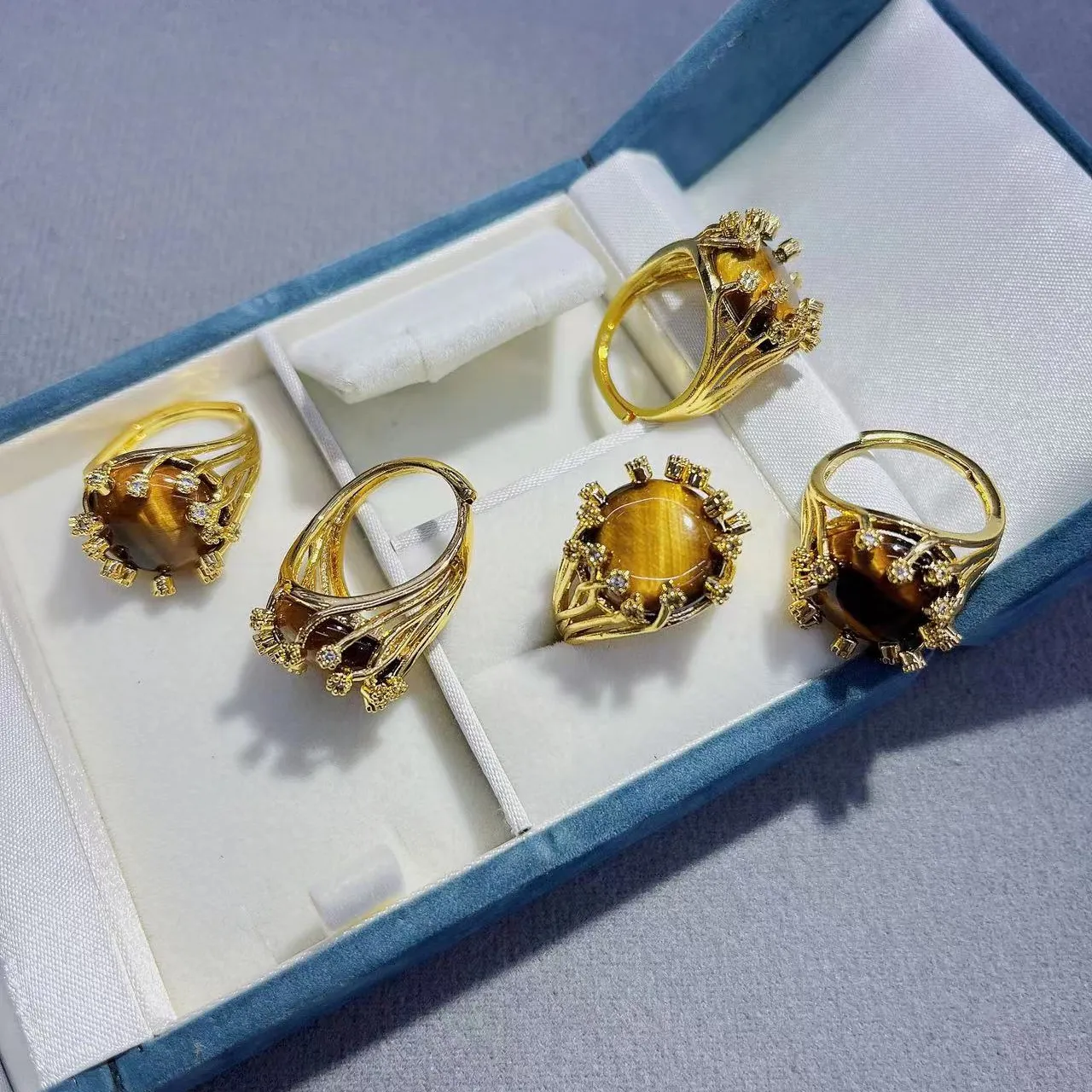 Pháp Tiger-Eye đá tự nhiên Zircon Nhẫn Claw Shaped Jewelry Quà Tặng
