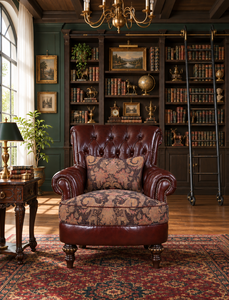 Sillón Chesterfield Antiguo con Tapicería de Cuero Marrón con Botones, Adornos de Tachuelas y Asiento de Tapicería, Patas Talladas - Product Image 6