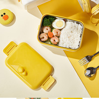 Boîte à lunch bento pour enfants en forme de canard jaune mignon, en PP et acier inoxydable, 1000 ml, micro-ondable, à un seul niveau, facile à ouvrir, pour l'école