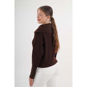 Brown Knitted <b>Zip</b>-<b>up</b> Collar <b>Cardigan</b> <b>Women</b> Casual Anti-Pilling Sweater Top - Product Image 1