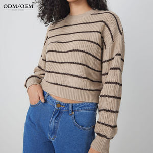 เสื้อสเวตเตอร์ลายทาง แขนยาว คอกลม สำหรับผู้หญิง เสื้อถักไหมพรม เสื้อไหมพรมถัก เสื้อพูลโอเวอร์ถักสำหรับผู้หญิง - Product Image 3