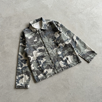 Veste de travail vintage pour homme, style streetwear, camouflage et lettrage, en sergé de coton épais avec poches poitrine et fermeture éclair