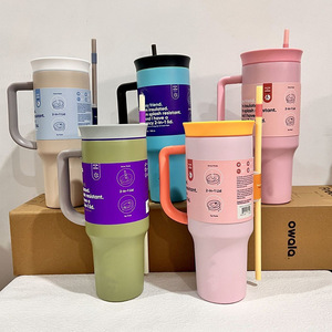Taza aislada al vacío de doble capa de acero inoxidable 304 de 40oz, vasos portátiles para coche con pajita, accesible transfronterizo sobre la marcha - Product Image 2