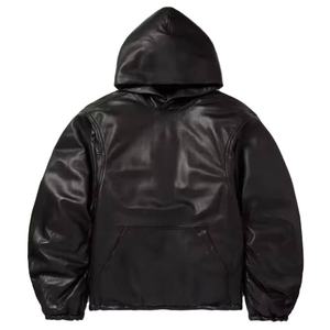 Sudadera con Capucha Personalizada de Estilo Urbano, Hombros Caídos, Sin Cordones, Estilo Holgado, Chaqueta de Cuero PU, Sudadera con Capucha para Hombre - Product Image 2