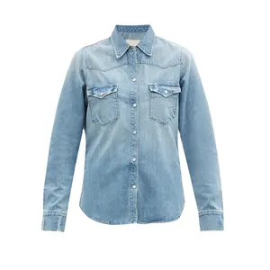 DiZNEW Custom Fashion wholesale full sleeve bleach washed women denim jeans shirt