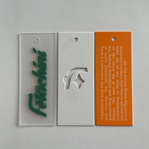 Logotipo personalizado de fábrica, reciclable con cuerdas, pasadores de seguridad, papel troquelado de silicona de PVC transparente, etiquetas colgantes impresas para ropa - Product Image 6