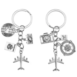 Bricolage mignon mini caméra Couple cadeau porte-clés boussole avion passeport charme voyage porte-clés