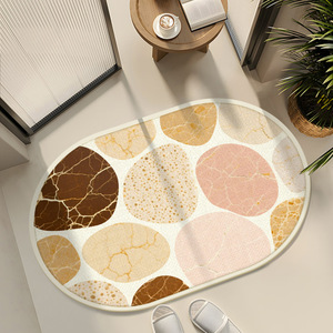Alfombra de baño ovalada minimalista moderna, imitación de lino, patrón geométrico, antideslizante, para decoración del suelo del baño, inodoro y ducha - Product Image 3