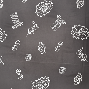 Tissu en rayonne léger de qualité supérieure, noir, brodé avec des motifs grecs blancs imprimés, pour robes et vêtements féminins - Product Image 1