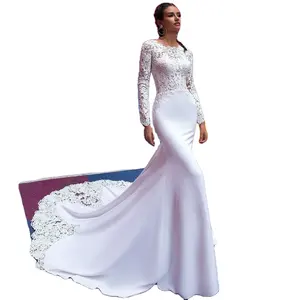 Robe de mariée sirène Simple à manches longues, nouvelle robe de mariée africaine bon marché A252