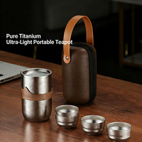 Ensemble à thé de voyage en titane pur, durable, écologique, de luxe, avec logo personnalisable, avec sac en cuir pour cadeau/extérieur