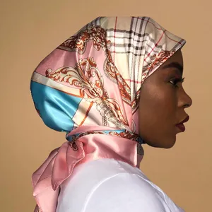 Polyester Silk Hijabs Feeling Square Neckerchief Shawl Print Fashion Satin Scar Ladies 2019 New Polyester Silk Square