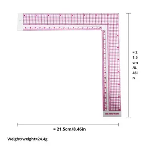 Règle multifonctionnelle en <span class=keywords><strong>acrylique</strong></span> carrée pour la mesure des vêtements, la création de patrons, système métrique/imperial, angle droit, rose - Product Image 3