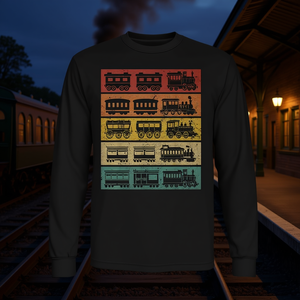 Camiseta de manga larga con diseño de locomotora de tren retro - Product Image 3