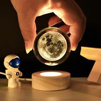 Lampe de nuit boule de verre cristal décor de chambre enfants anniversaire cadeau de noël USB socle en bois LED 3D lune boule de cristal veilleuse