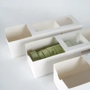 रोल कप केक डोनट मिठाई पैकेजिंग केक बॉक्स खिड़की के साथ स्विस नवीनतम 18x9x7 सफेद कठोर बक्से क्राफ्ट कागज आयत स्वीकार