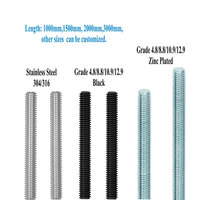 M2-M52 Thread Rod Stud DIN975 Fully Threaded Rod 1000mm 2000mm 3000mm Carbon and Alloy Steel Galvanized Stud Bolt Thread Rod