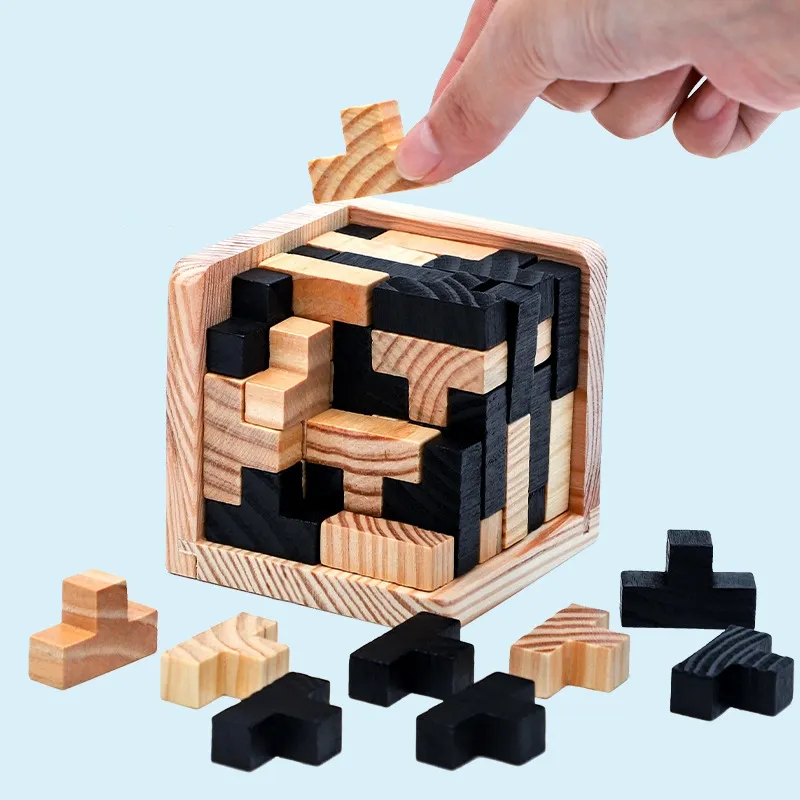 クリエイティブ3Dパズルルバンインターロッキング木製おもちゃ初期教育玩具大人のための木製パズル子供頭の体操IQパズル