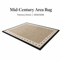 Tapis de salon moderne de style mi-siècle marron, tapis de zone personnalisé avec bordure carrée noire, antidérapant, résistant à l'usure, insonorisant, tapis OEM