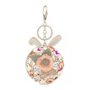 Cute Bunny Ears Rhinestone <b>Compact</b> <b>Mirror</b> Keychain 3D Flower Pearl Charm Dual Sided HD Glass Pocket Makeup <b>Mirror</b> Bulk Wholesale - Product Image 3