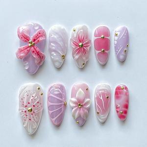 <span class=keywords><strong>Uñas</strong></span> Postizas Betifnail Nuevas Hechas a Mano Reutilizables Estilo Francés Acrílico Princesa Dulce y Lindo Para Presionar Removibles Formas Almendra y Ataúd - Product Image 2