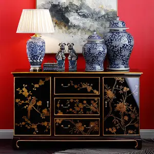 Mobília de madeira sólida decorativa, chinesa, retrô, pintura à mão, decoração de hotel, antiguidade, armazenamento, sala de estar, armários