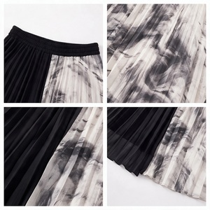 Pleated Midi <b>Skirt</b> Women <b>Elastic</b> <b>Waist</b> Digital Print Chiffon Mesh Ankle-Length Black Gray Pattern Soft All Seasons Wear - Product Image 3